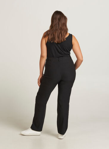 Regular fit broek met hoge taille, Black, Model image number 0