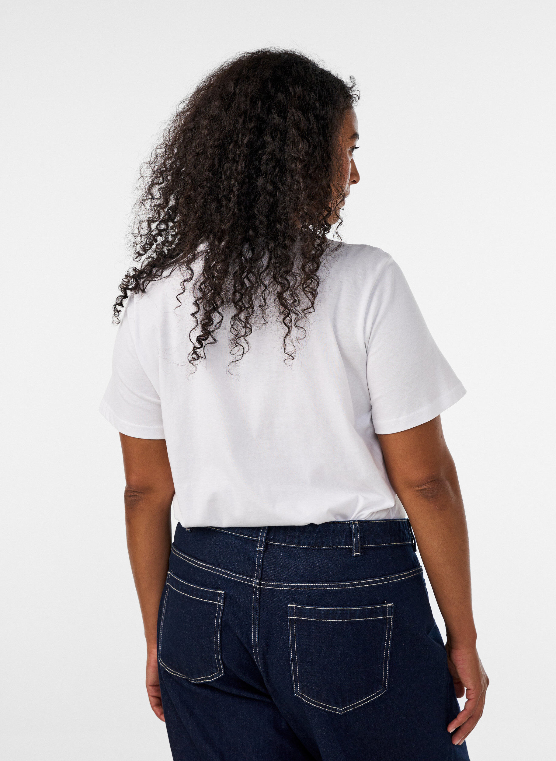 ZizziKatoenen T-shirt met tekstbadge, Wit, Model image number 2