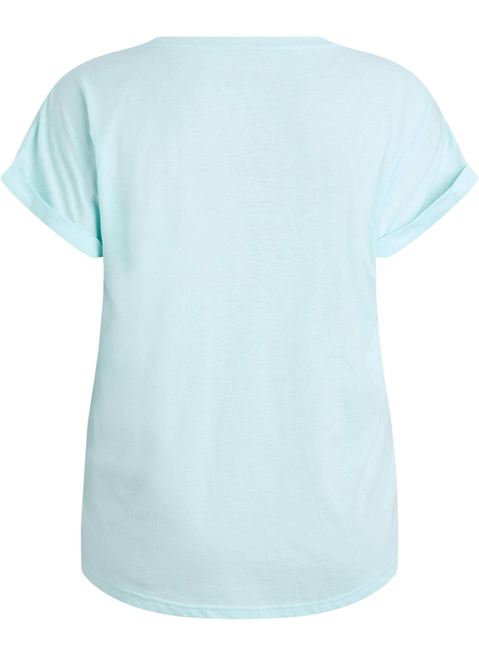 Zizzi T-shirt met korte mouwen in een katoenmix, Turquoise, Packshot image number 1