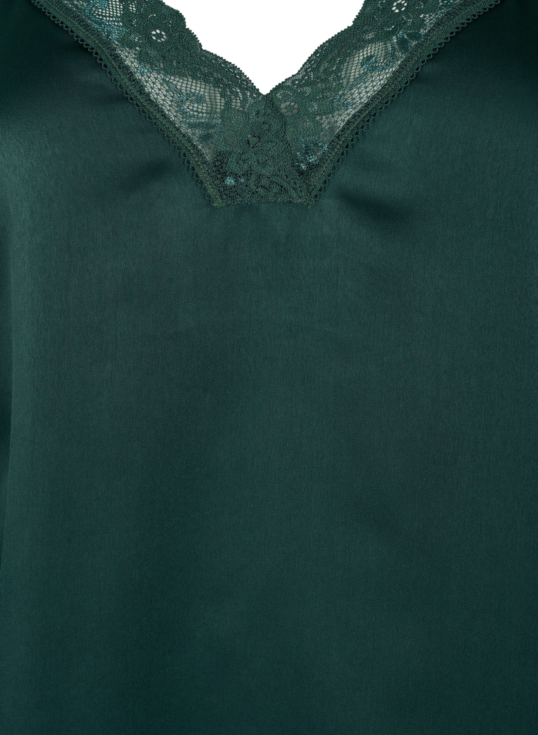 Zizzi FLASH - Top met V-hals en kanten rand, Scarab, Packshot image number 2