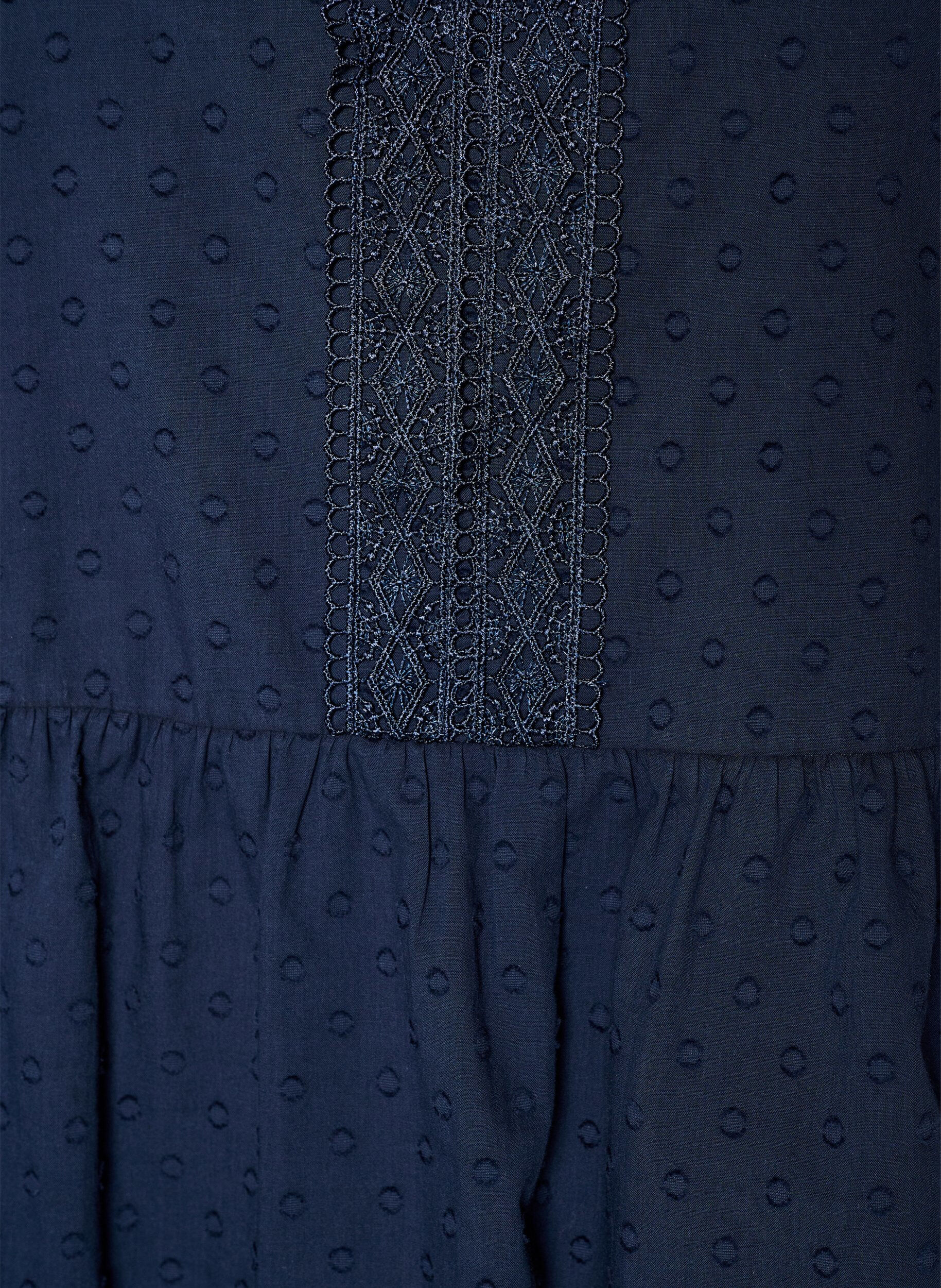 Zizzi Blouse van gestructureerd katoen met crochet details, Blauw, Packshot image number 2