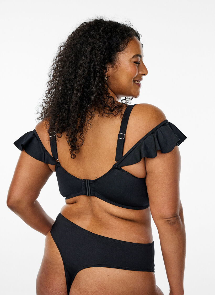 Bikini top met ruches en beugel, Zwart, Model image number 2