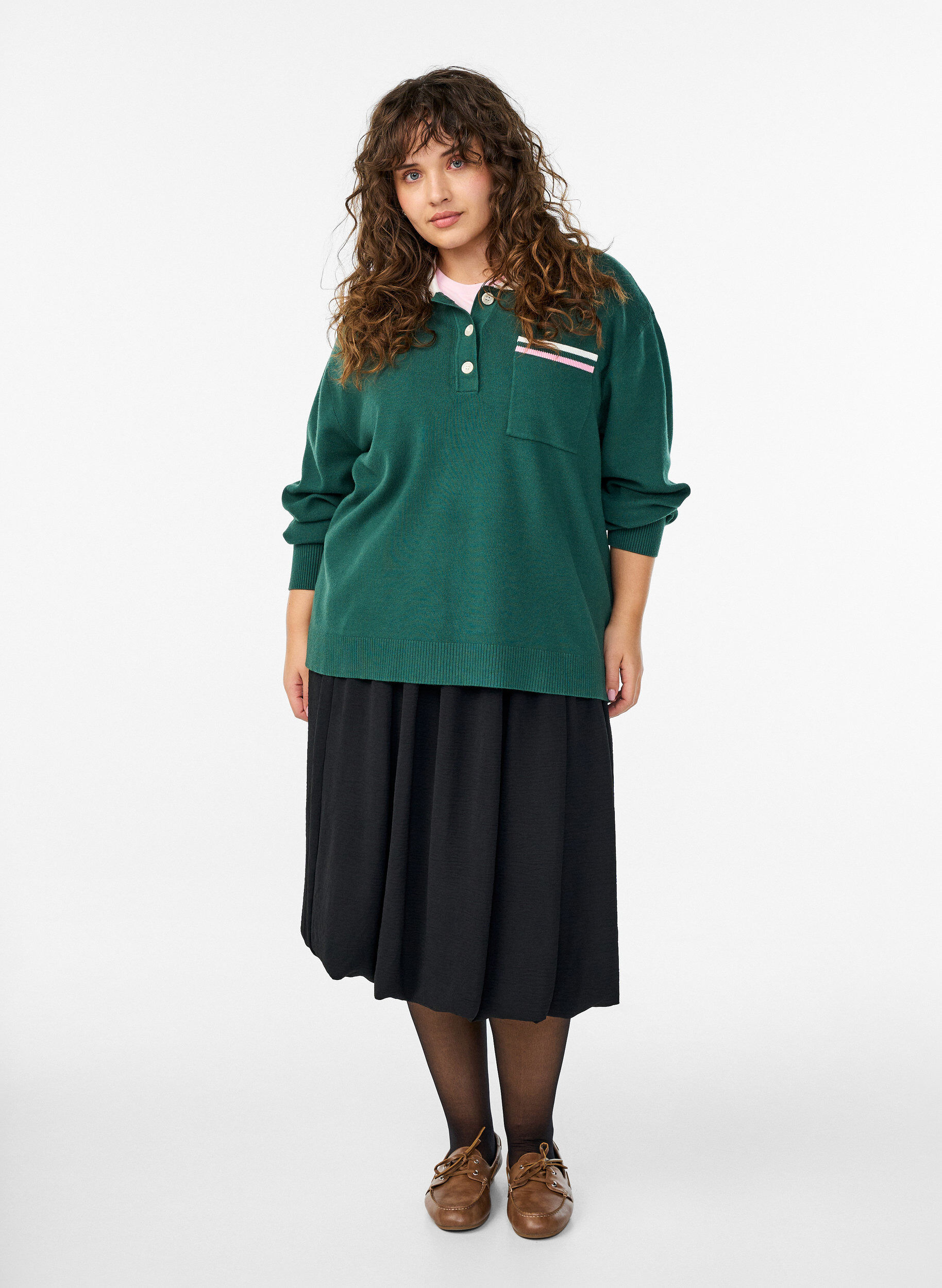 Halflange ballonrok met elastische tailleband, Zwart, Model