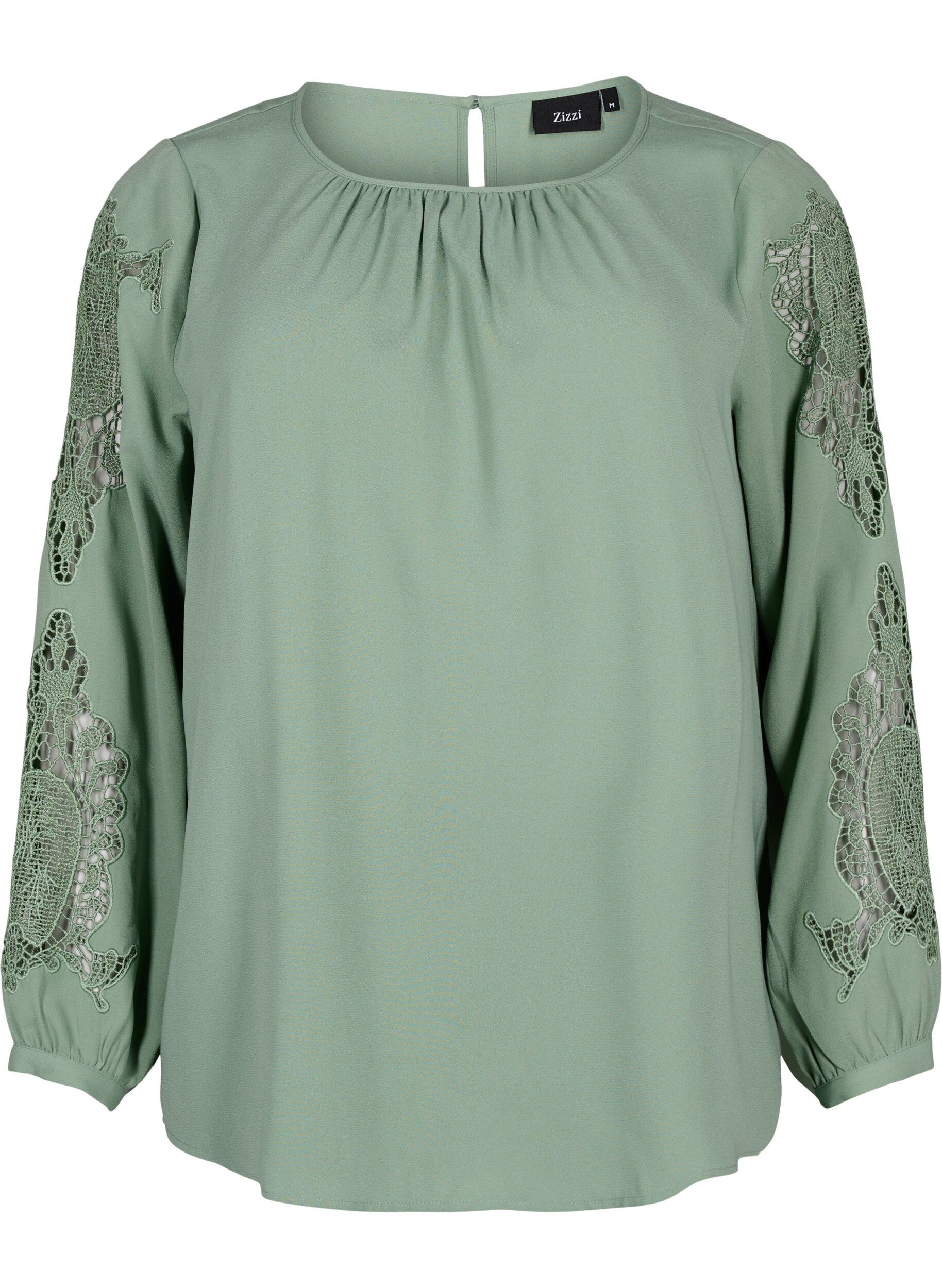Zizzi Blouse met lange mouwen en gehaakte details, Green Bay, Packshot image number 0