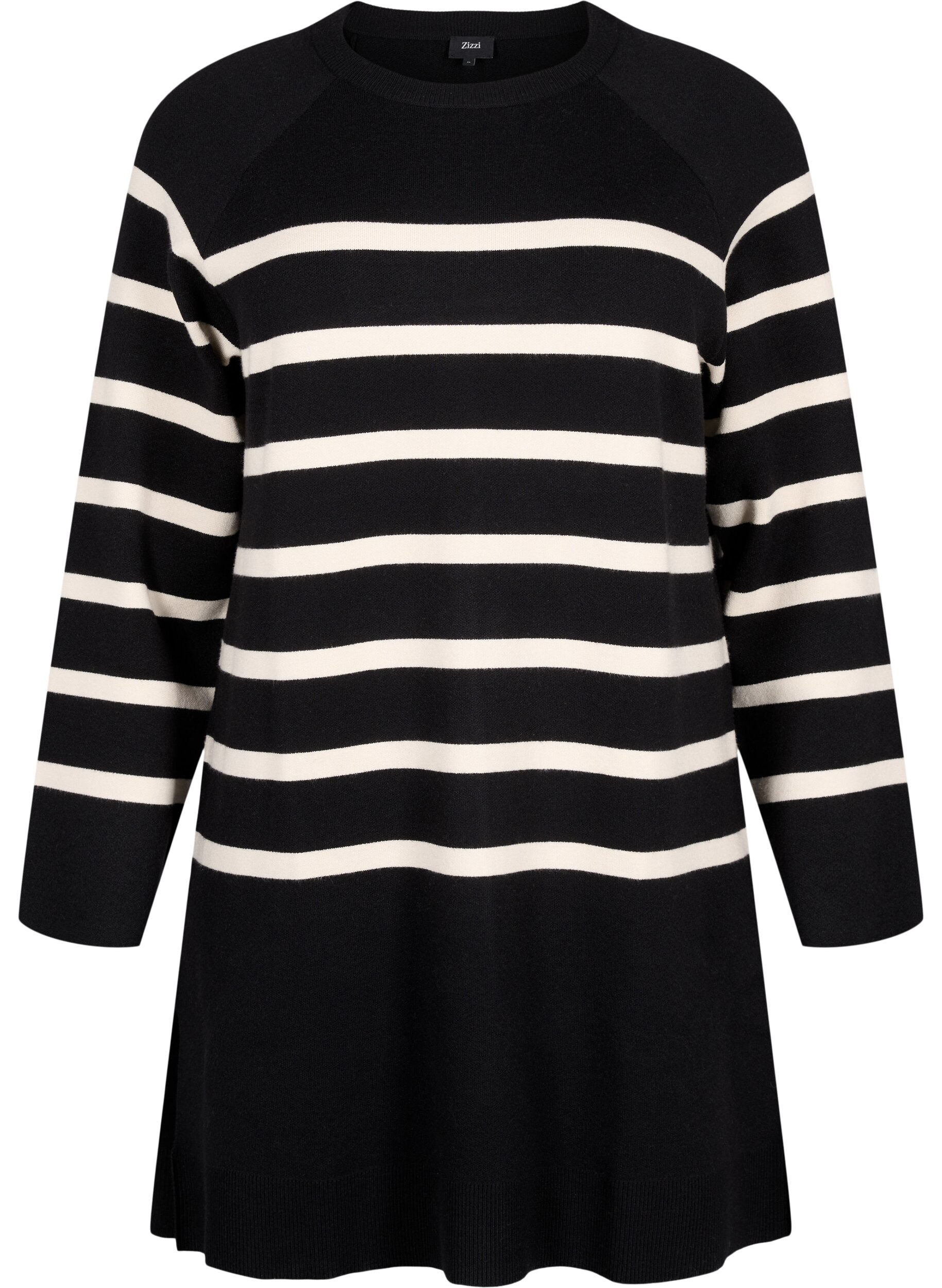 Zizzi Gebreide jurk met ronde hals en split, Zwart, Packshot image number 0