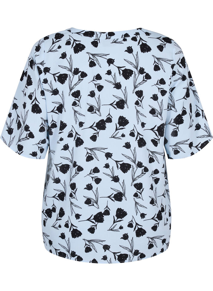  Blouse met V-hals en bloemenprint, Cashmere Blue Flower, Packshot image number 1