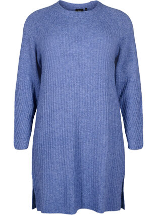 Ribgebreide jurk met split, Gray Blue Mel., Packshot image number 0
