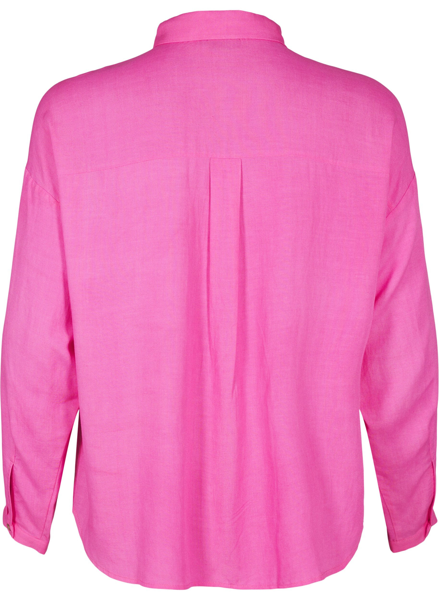Zizzi Linnen en viscose shirt met lange mouwen, Roze, Packshot image number 1
