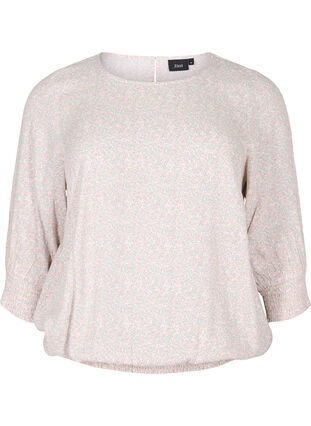 Gebloemde viscose blouse met smok en 3/4 mouwen, White Ditsy AOP, Packshot image number 0