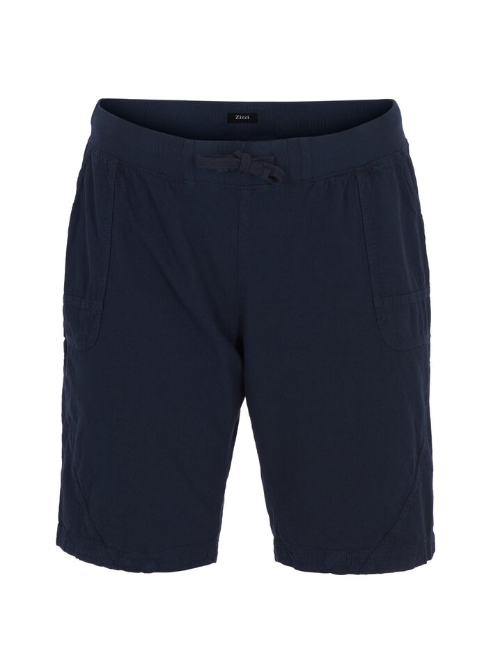 Losse katoenen short met zakken, Blauw, Packshot image number 0