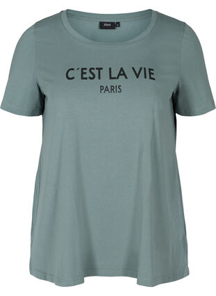 Katoenen t-shirt met korte mouwen en print, Balsam Green PARIS, Packshot image number 0