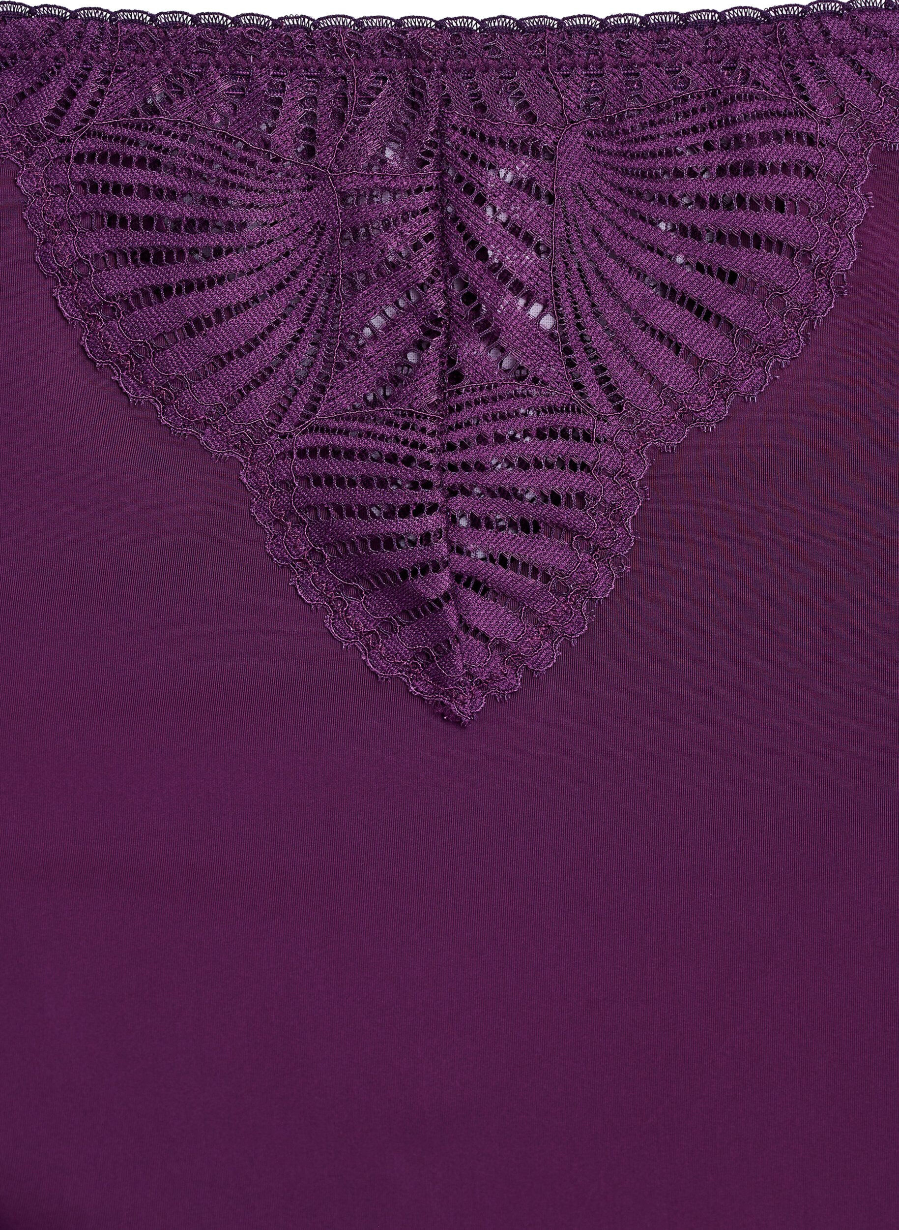 Zizzi Slipje van microvezels met kanten details, Donker Bordeaux, Packshot image number 2