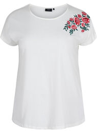 Katoenen t-shirt met korte mouwen en borduursel, Warm Off-white