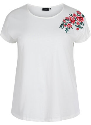 Katoenen t-shirt met korte mouwen en borduursel, Warm Off-white, Packshot image number 0