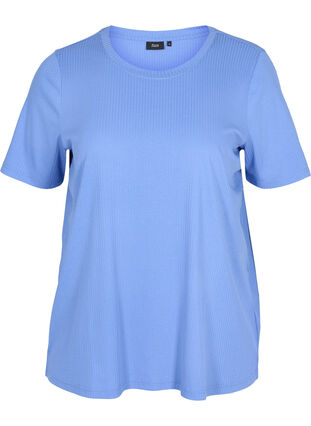 T-shirt met korte mouwen in ribstof, Wedgewood, Packshot image number 0
