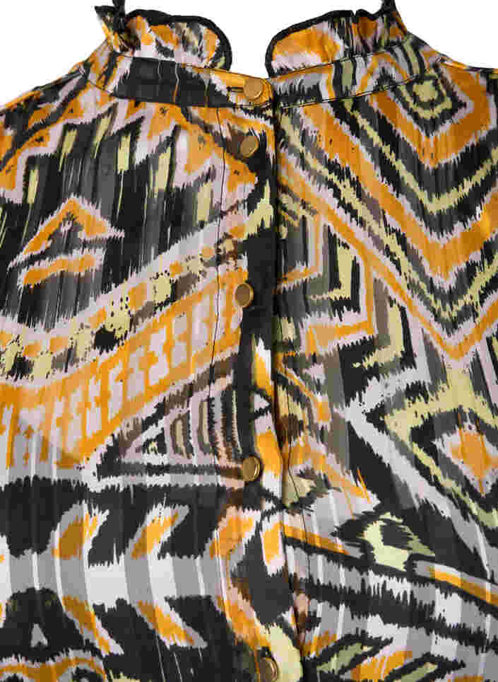 Bedrukte midi-jurk met knopen, Yellow Aztec AOP, Packshot image number 2