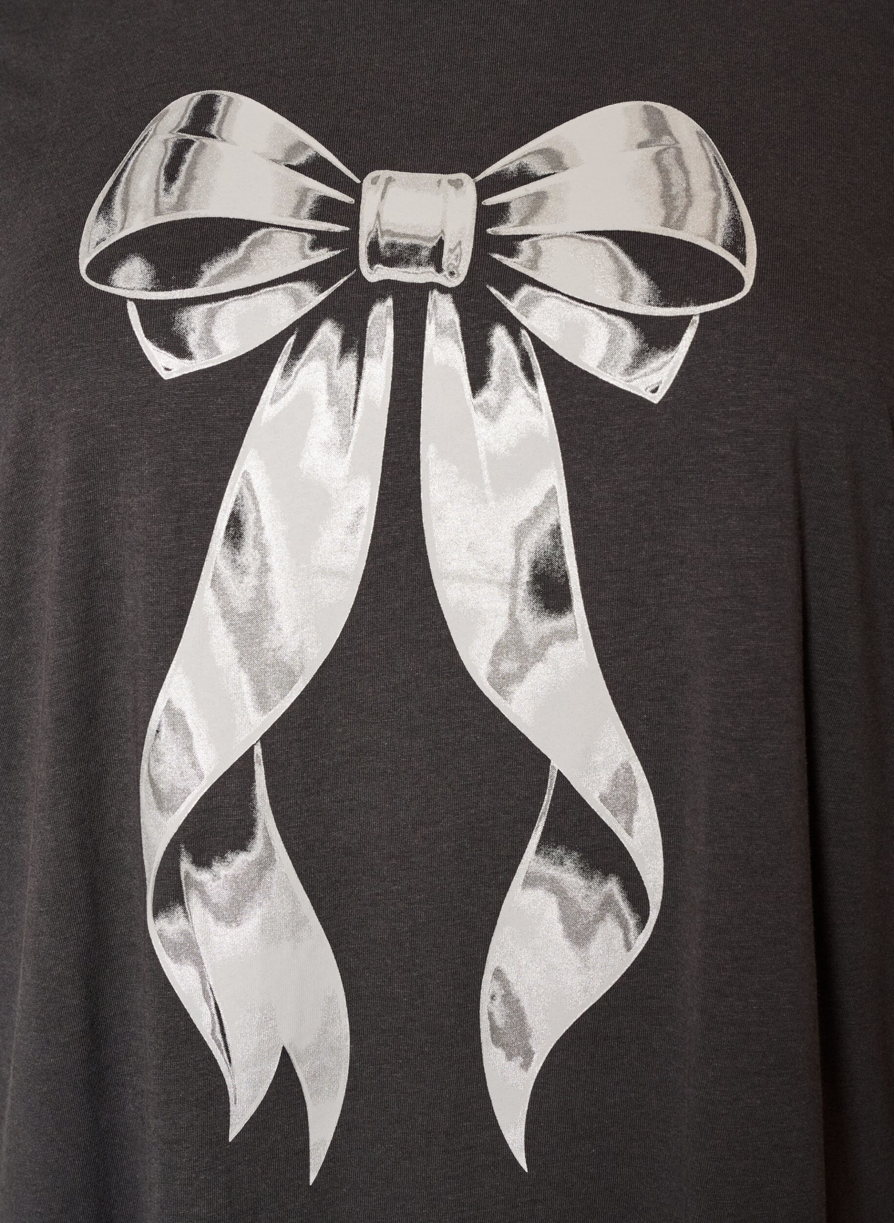ZizziKatoenen T-shirt met print aan de voorkant, Grijs, Packshot image number 2