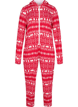 Kerst jumpsuit met capuchon en rits, Christmas AOP, Packshot image number 0