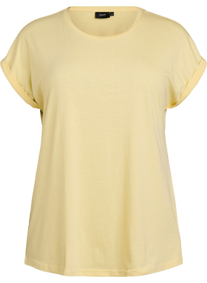 T-shirt met korte mouwen van katoenmix, Geel, Packshot image number 0