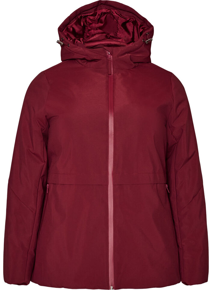 Winterjas met capuchon en verstelbare taille, Rood, Packshot image number 0