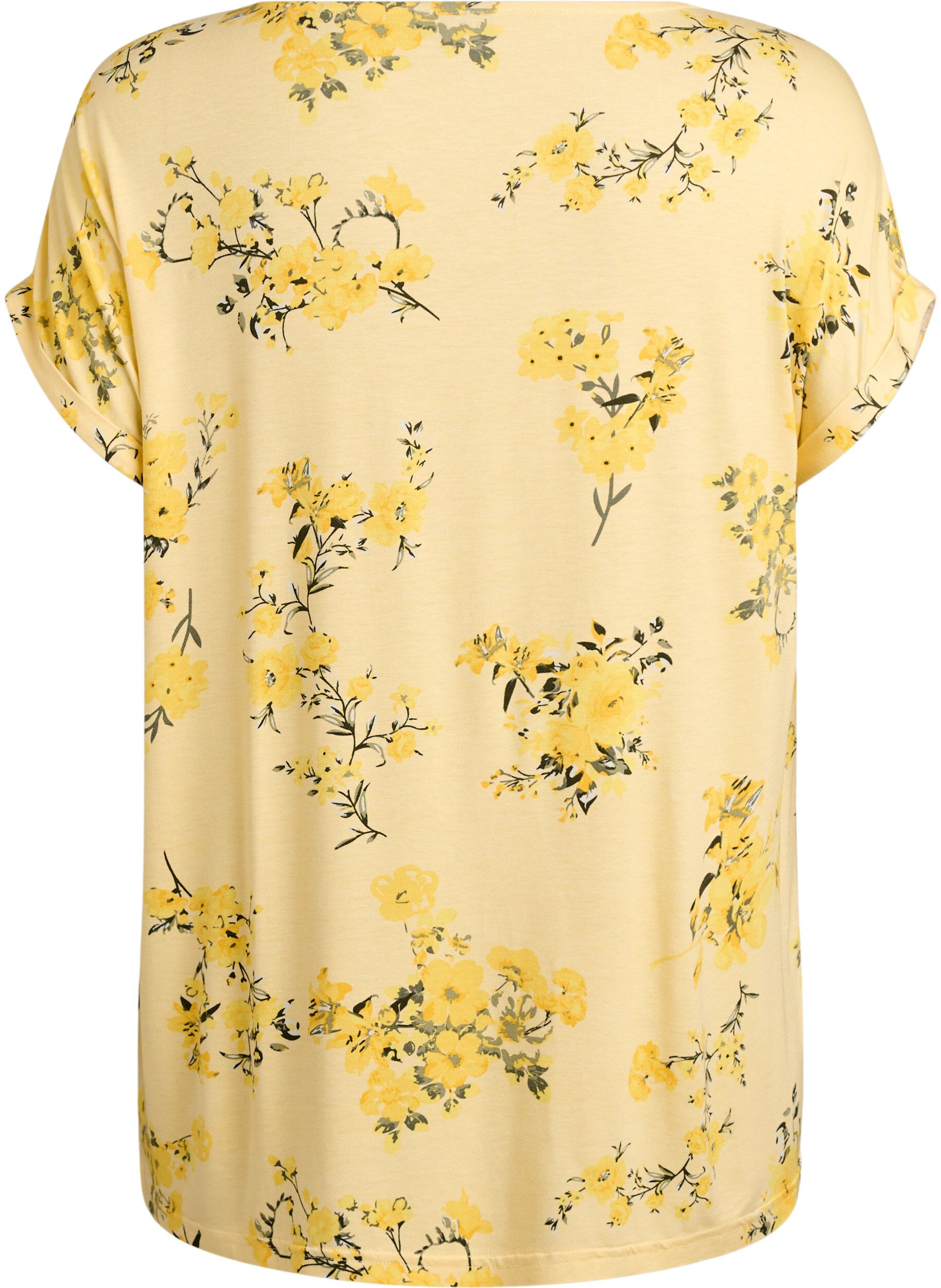 Zizzi T-shirt met bloemenprint, Geel, Packshot image number 1