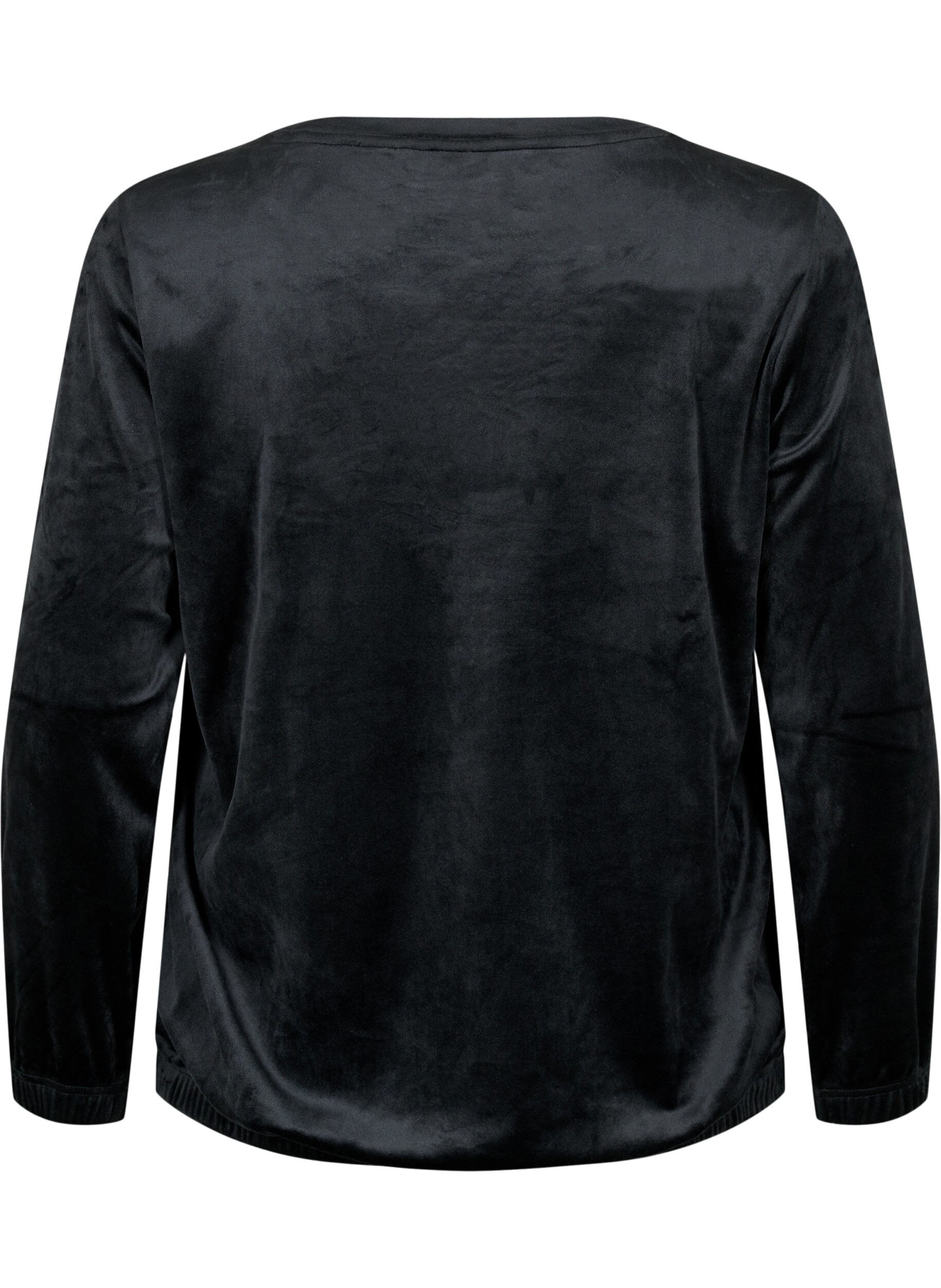 Zizzi Velour Blouse met geborduurd tekst, Black, Packshot image number 1