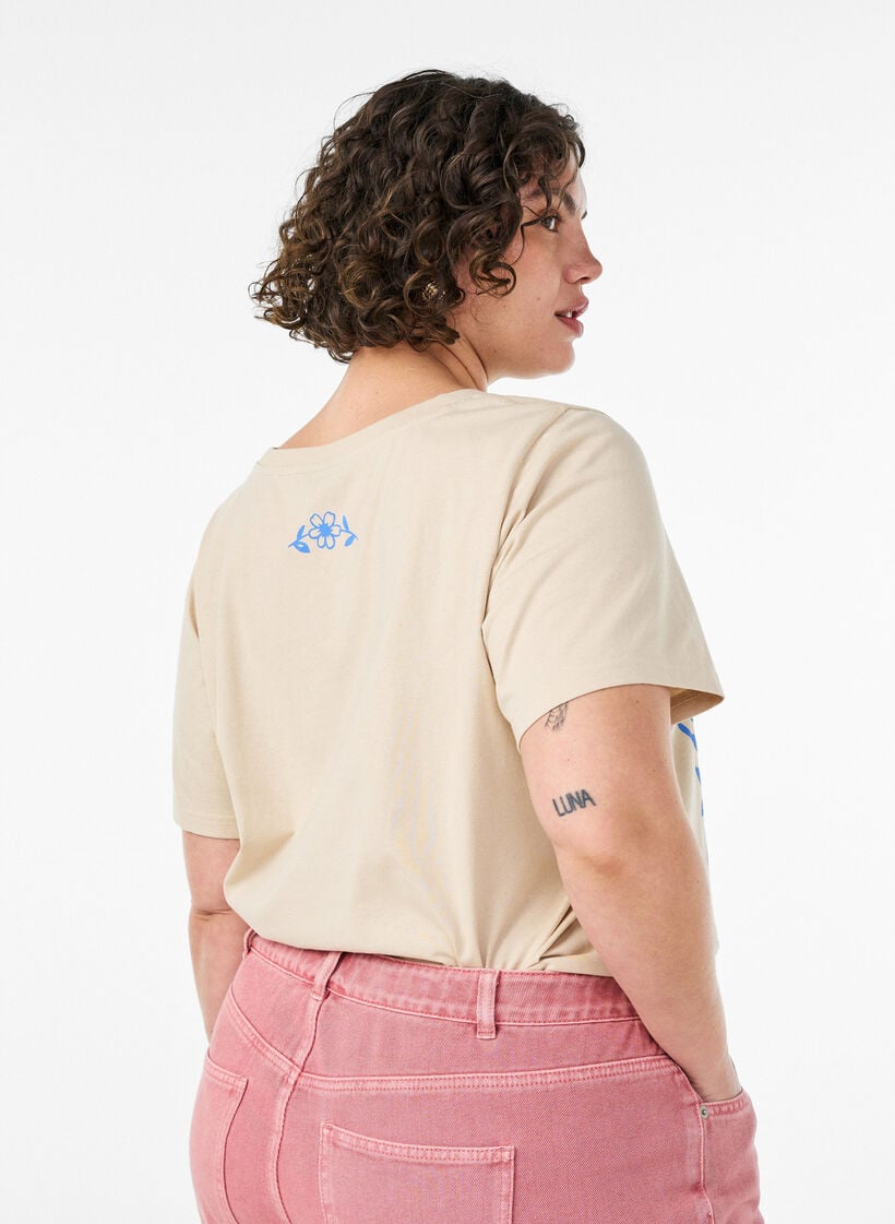 Katoenen T-shirt met print, Beige, Model image number 2