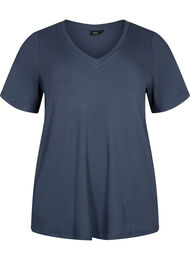 Geribd viscose t-shirt met v-hals, Umbre Blue 