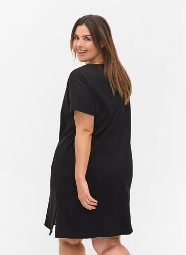 Katoenen jurk met korte mouwen in rib, Black, Model image number 1