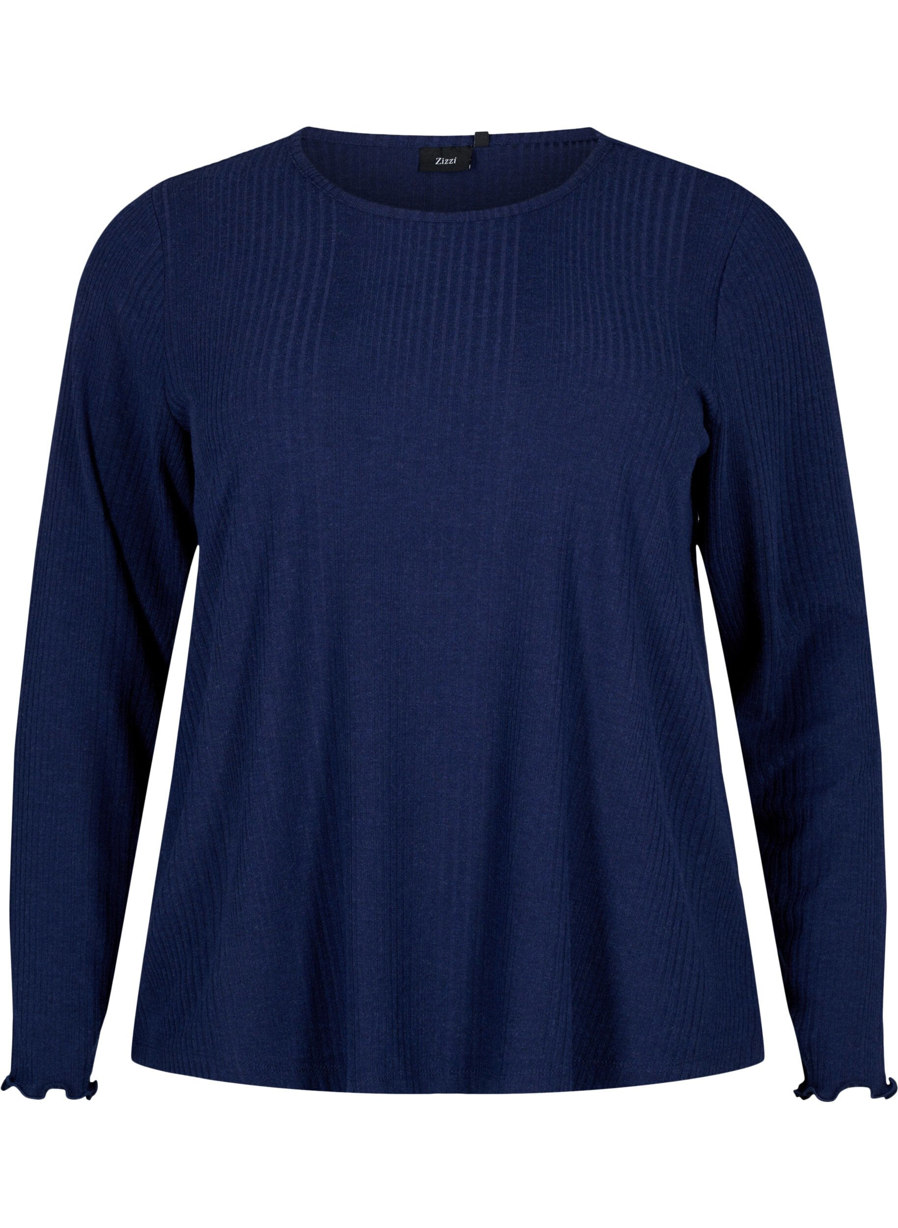 Zizzi Blouse met lange mouwen en gestreept patroon, Night Sky Mel., Packshot image number 0