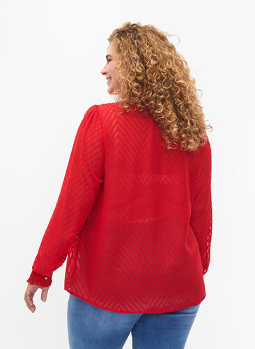 Shirtblouse met ruches en gedessineerde textuur, Tango Red, Model image number 1