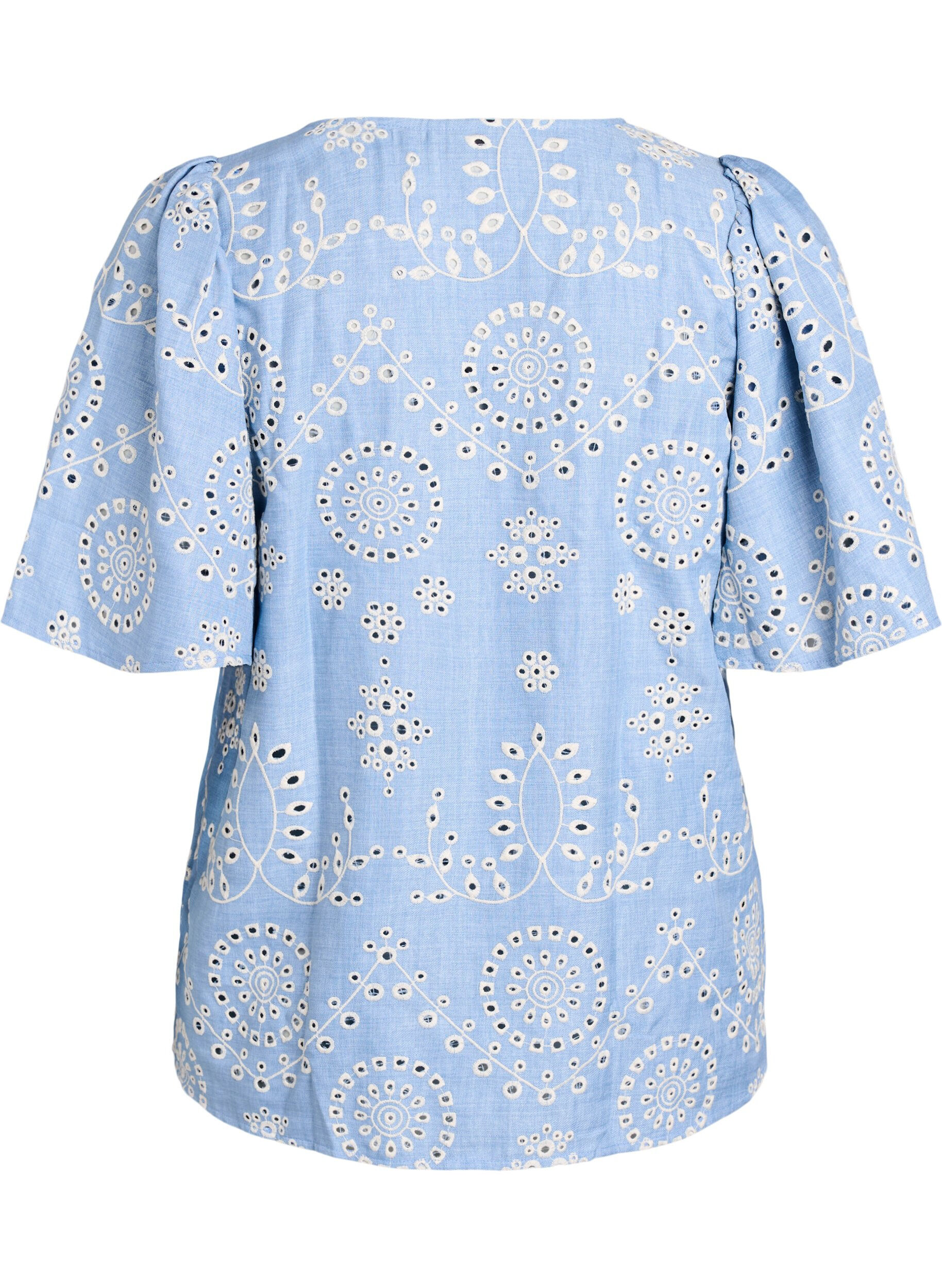 Zizzi Blouse met broderie anglaise en korte pofmouwen, Blauw, Packshot image number 1