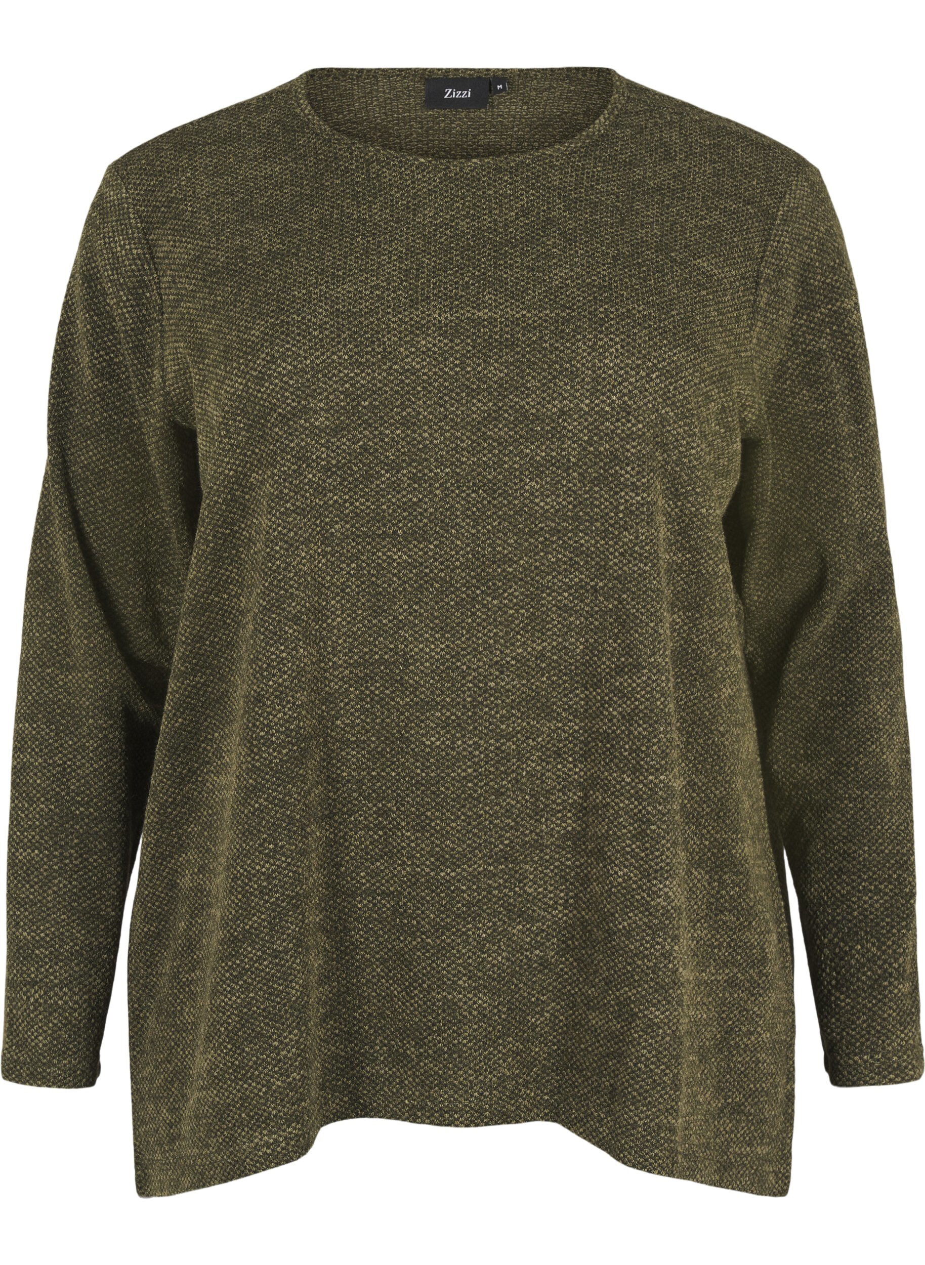 Zizzi Melange Blouse met een rond halsje en lange mouw, Winter Moss, Packshot image number 0
