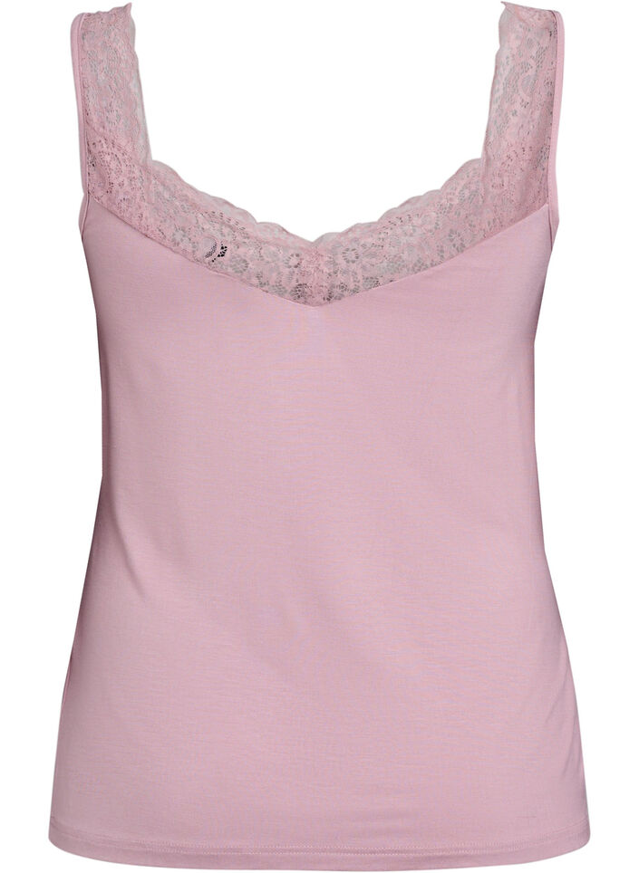 Viscose top met kanten afwerking, Roze, Packshot image number 1