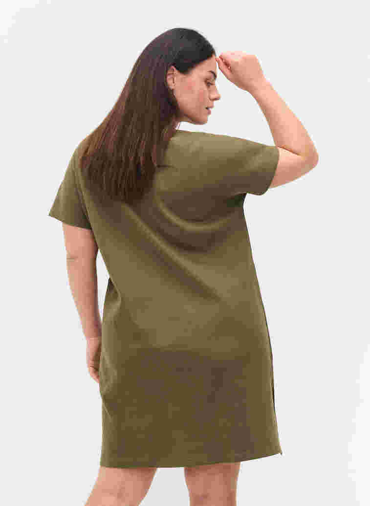 Katoenen jurk met korte mouwen in rib, Ivy Green, Model image number 1