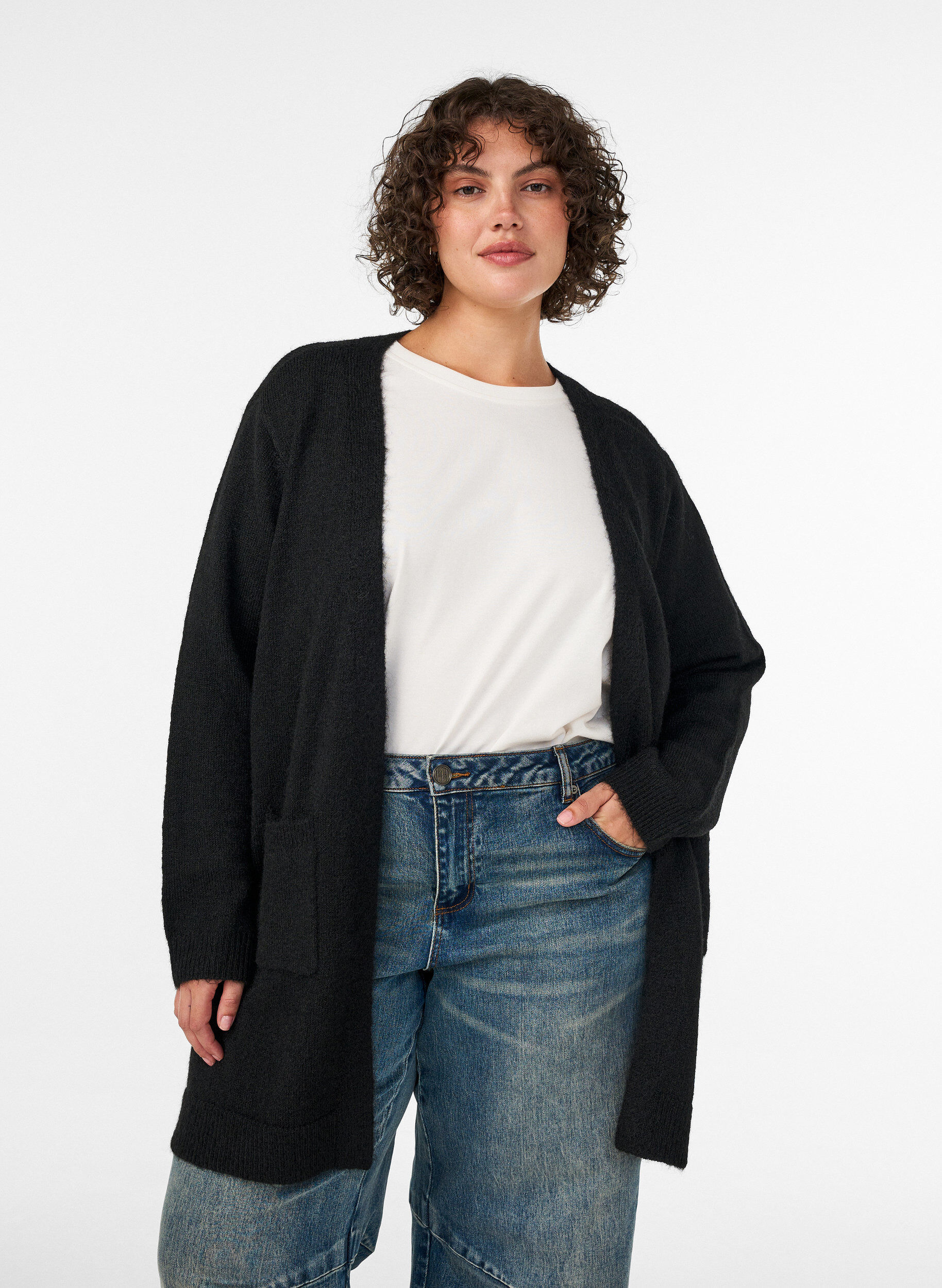 ZizziLang vest met zakken, Zwart, Model image number 0