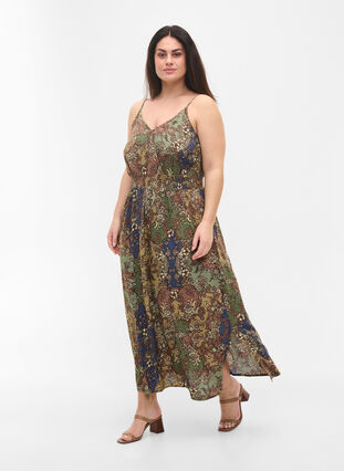 Mouwloze viscose midi-jurk met paisley print, Green Paisley, Model image number 2