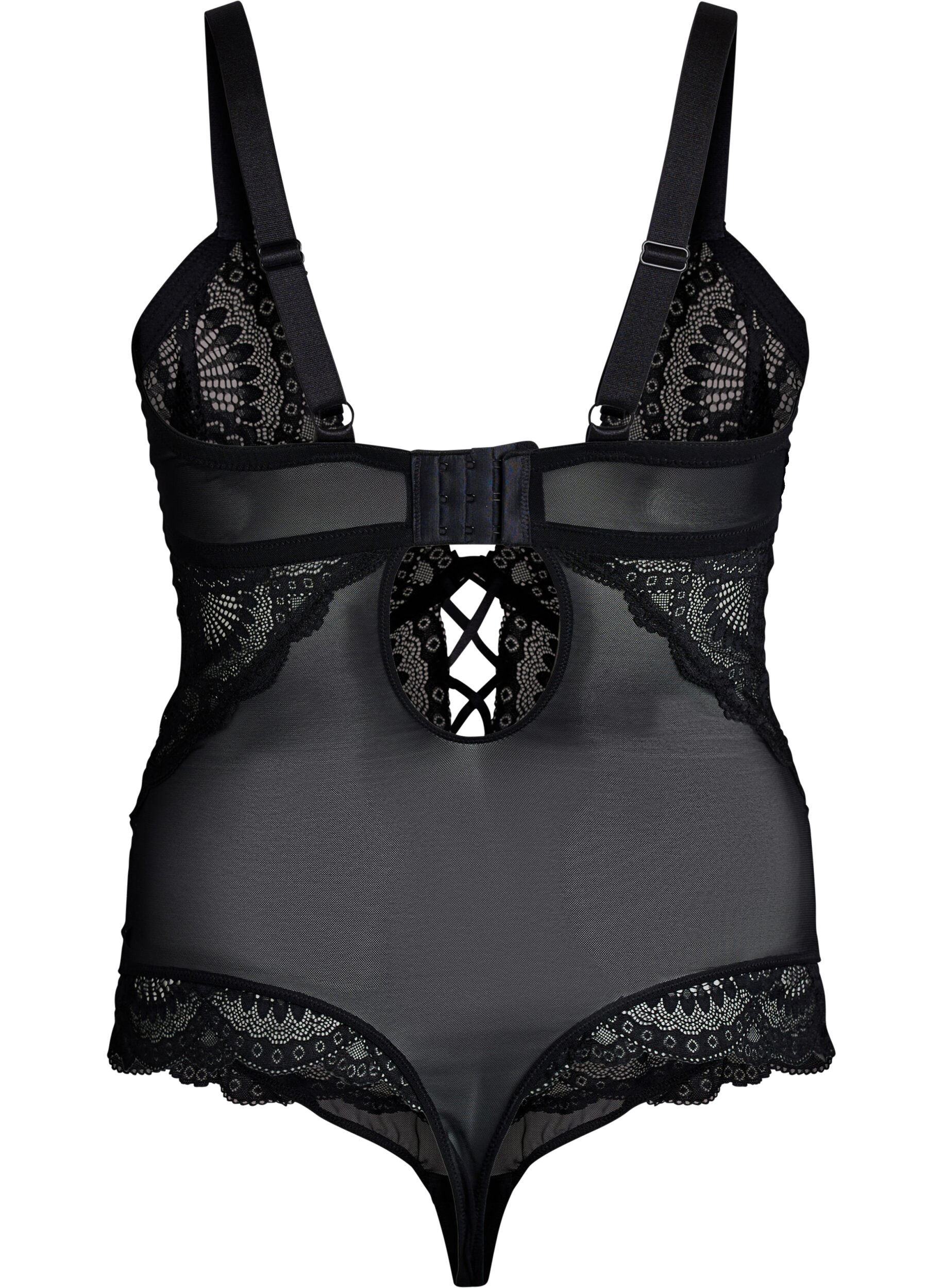 ZizziKantbody met vetersluitingdetails, Zwart, Packshot image number 1