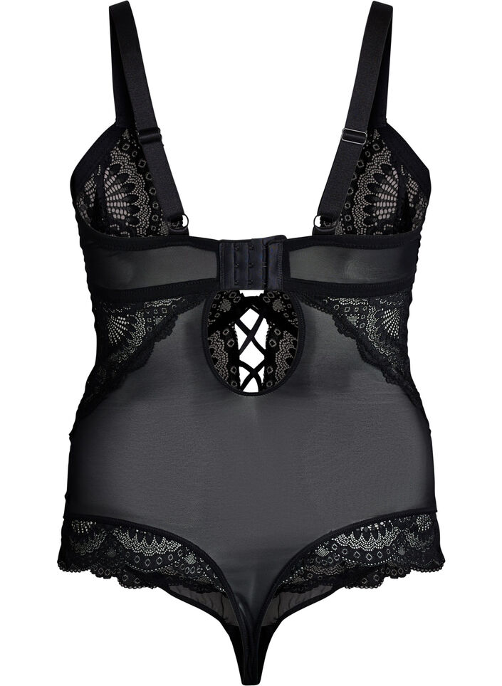 Kantbody met vetersluitingdetails, Zwart, Packshot image number 1