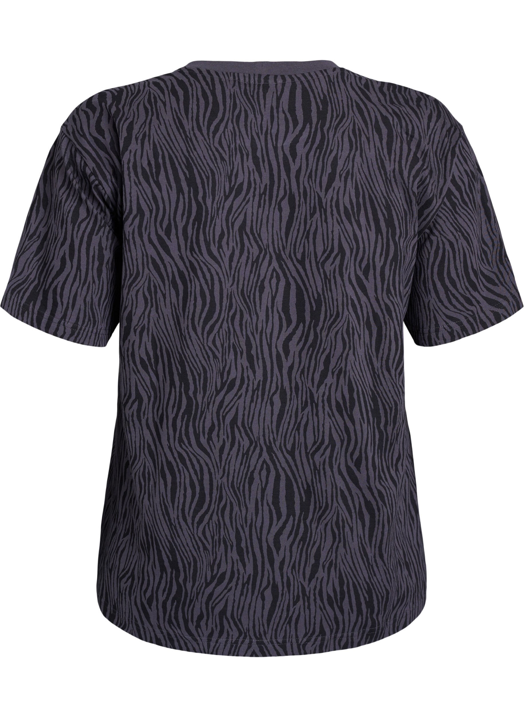 Zizzi Zebra print sport-T-shirt van biologisch katoen, Grijs, Packshot image number 1