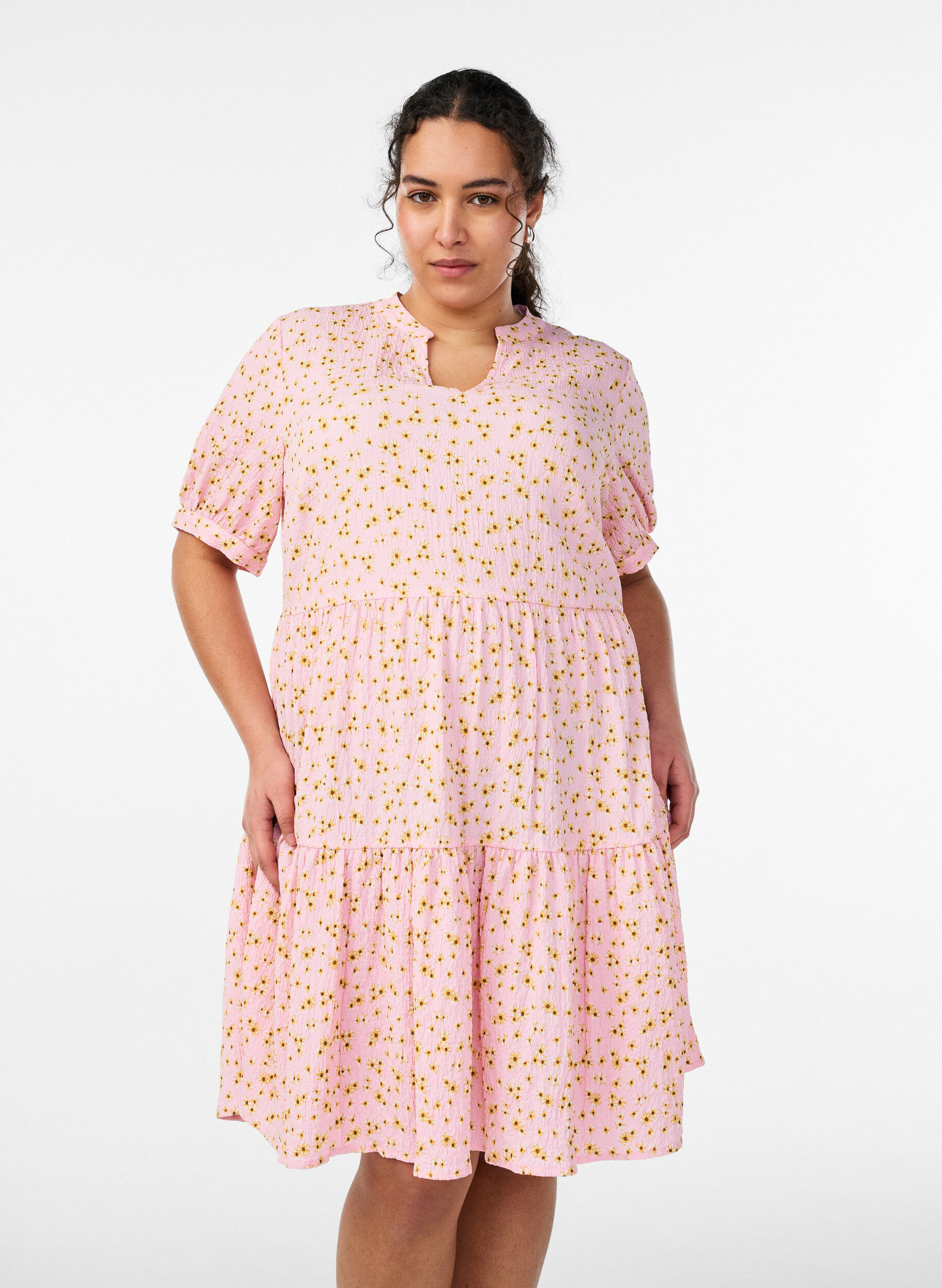 Zizzi Korte A-lijn jurk, Roze, Model image number 0