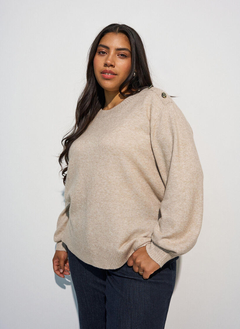 Breisel blouse met knoopdetail, Beige, Model image number 0