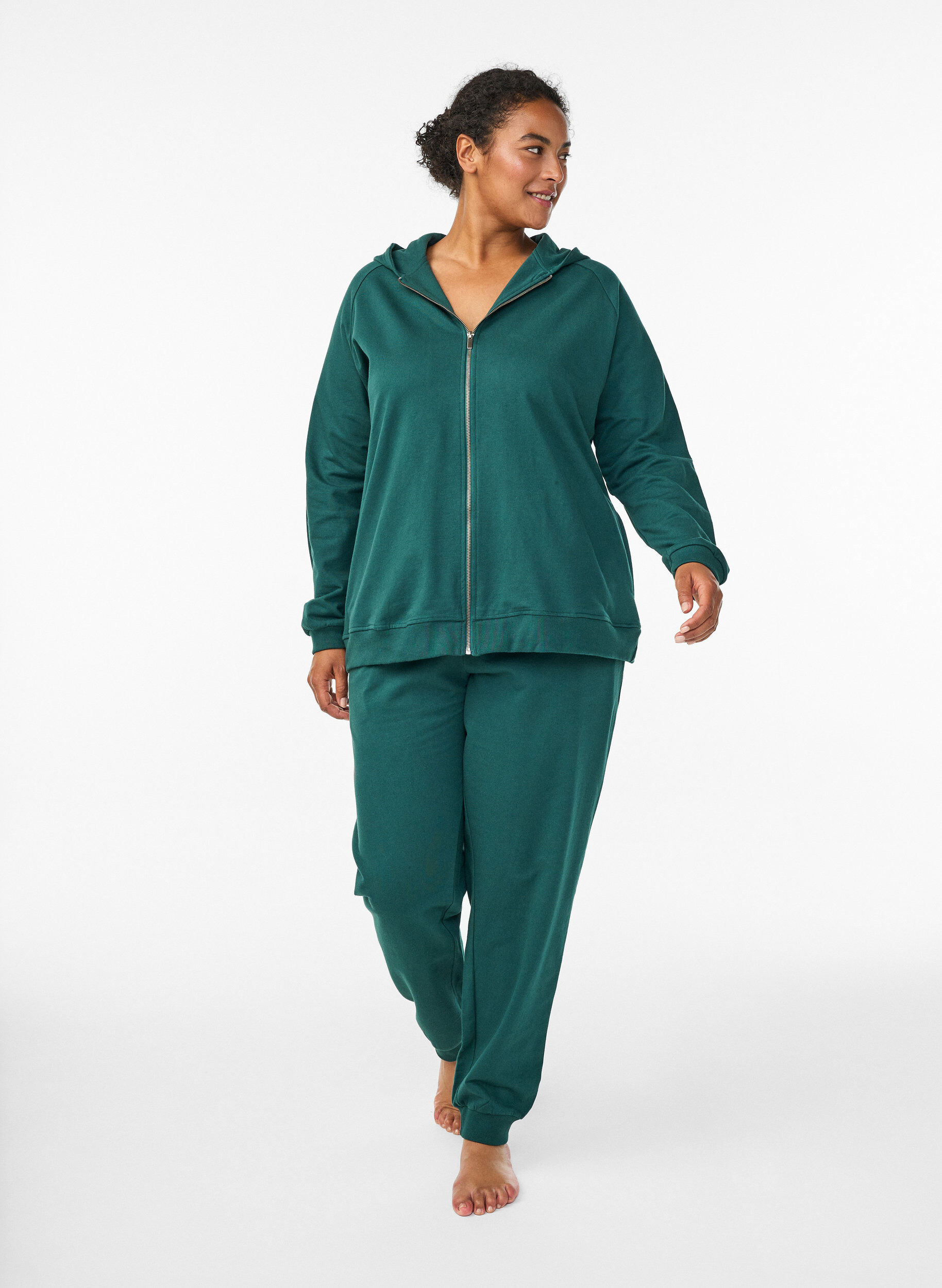 Zizzi Hoge taille katoenen sweatpants, Groen, Model image number 0