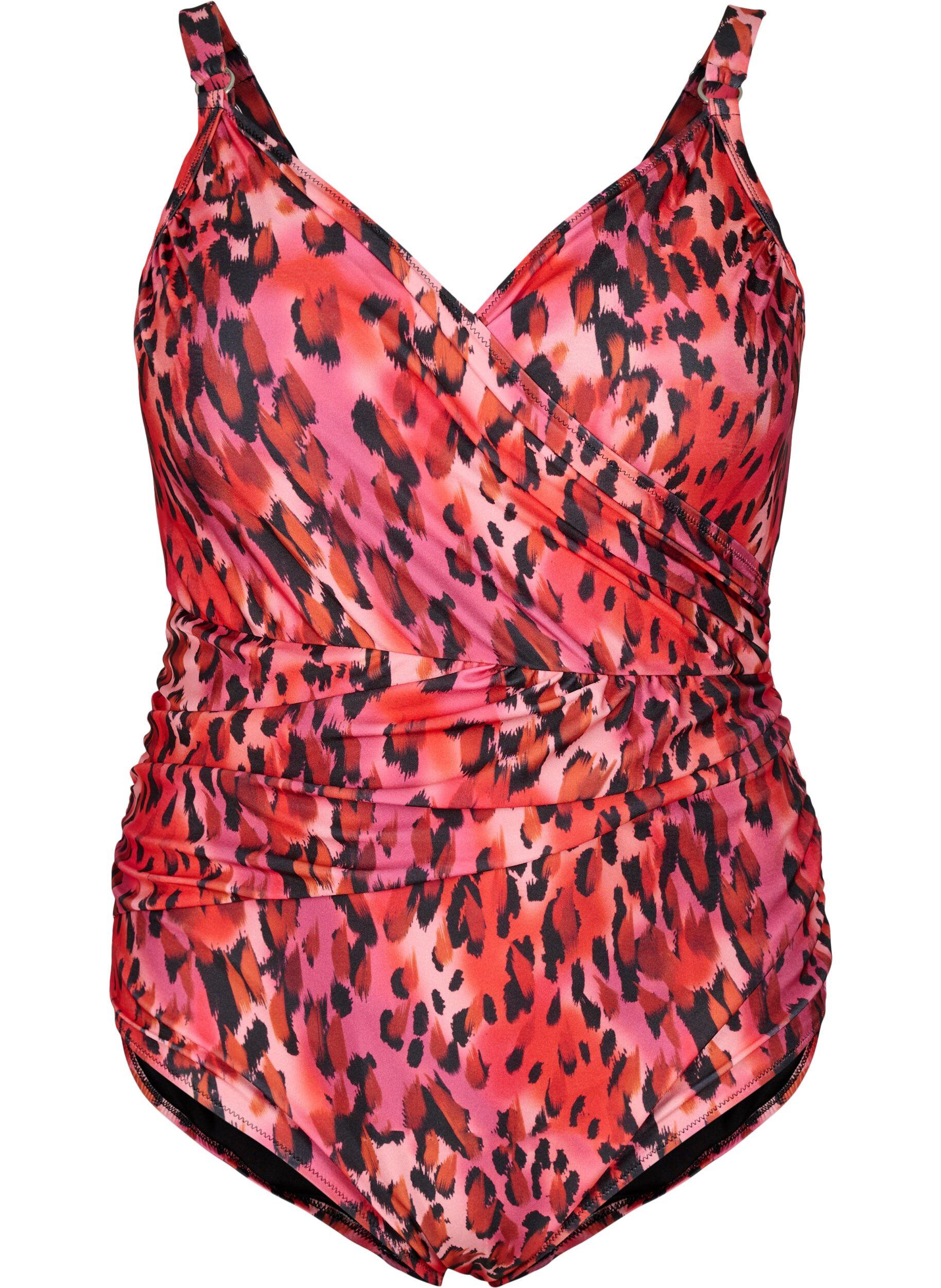 Zizzi Badpak met print en wikkeleffect, Red Leopard AOP, Packshot image number 0