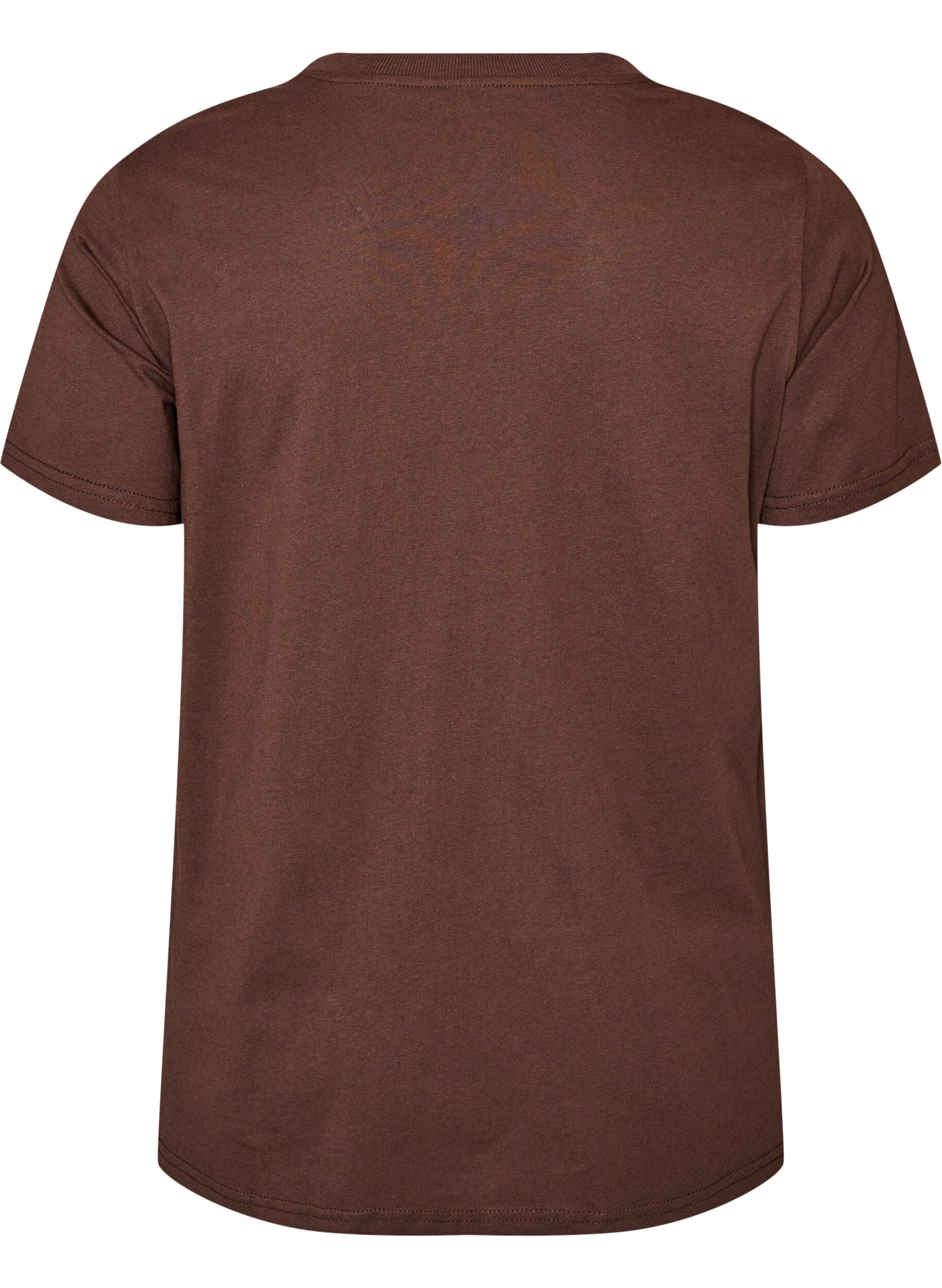ZizziBasic katoenen T-shirt met ronde hals, Bruin, Packshot image number 1