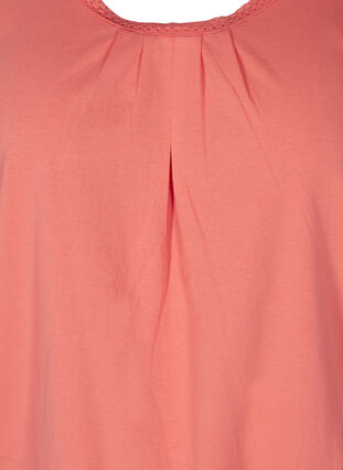 T-shirt met korte mouwen, ronde hals en kanten rand, Living Coral, Packshot image number 2