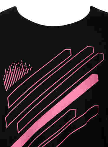 Active by Zizzi Vrouwen Grote Maten T-shirt Korte Mouwen Maat 42-60, Black/Pink Print, Packshot image number 2