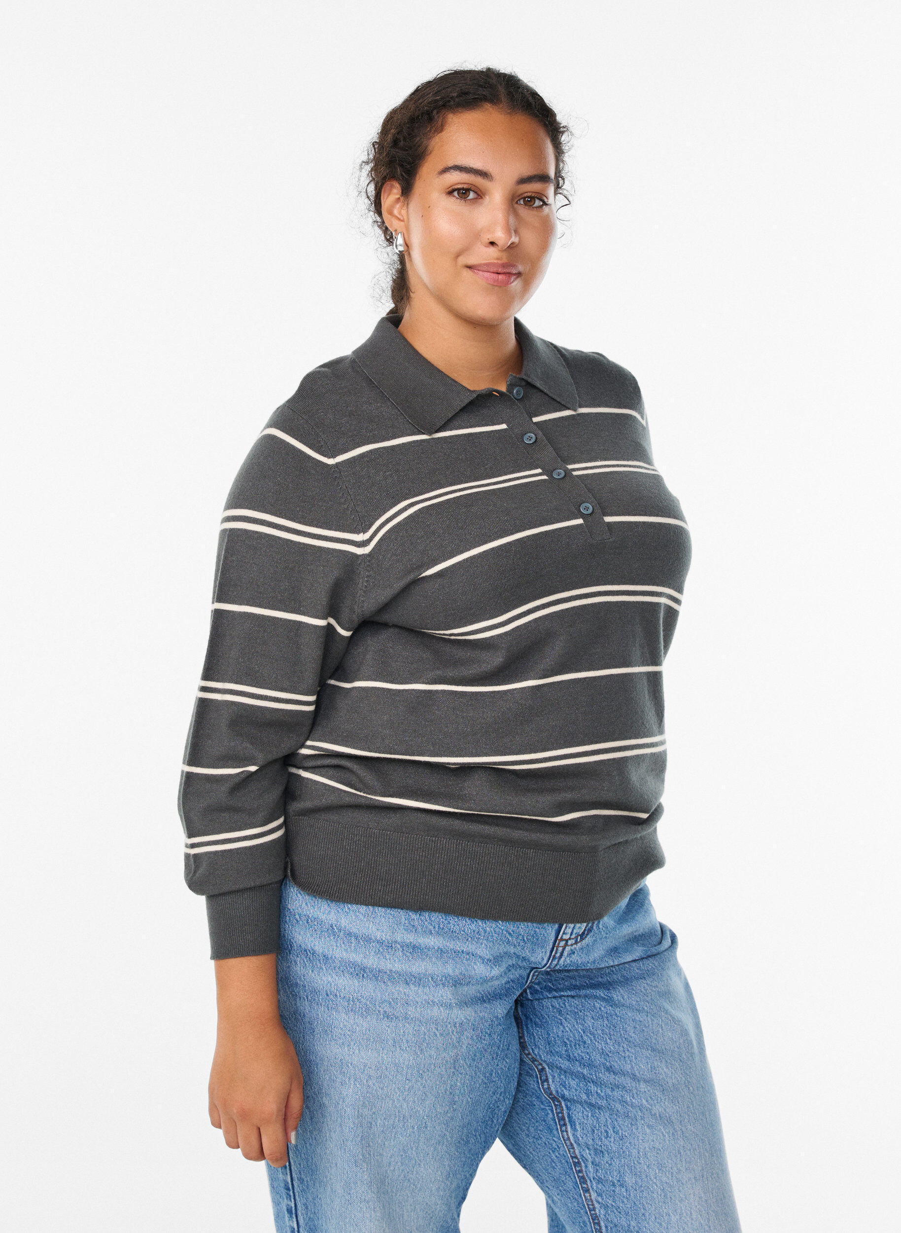 Strik blouse met kraag, Groen, Model