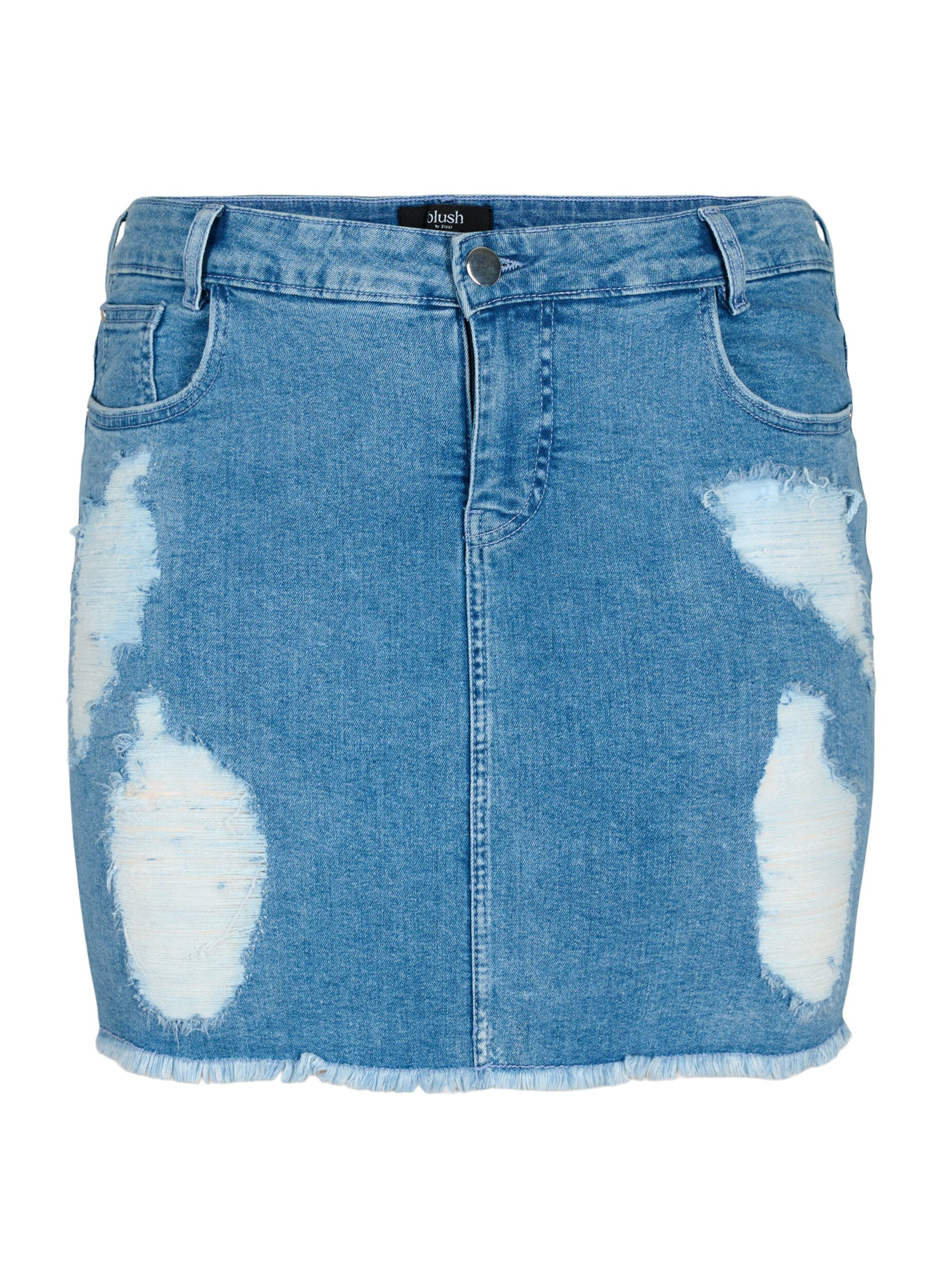 Zizzi Strakke denimrok met split, Blue denim, Packshot image number 0