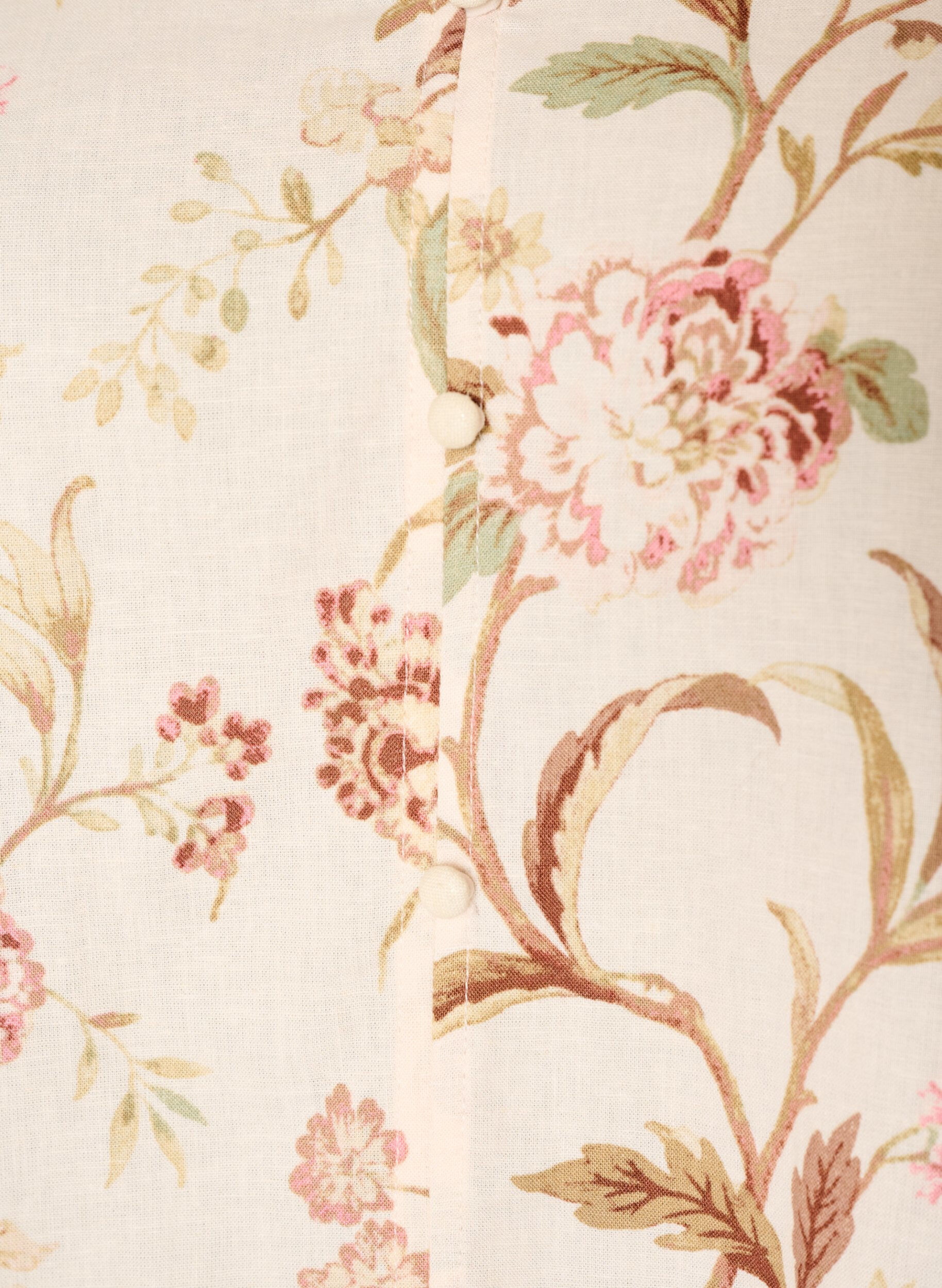ZizziGebloemde blouse van linnen en viscose met lange mouwen, Vanille, Packshot image number 2